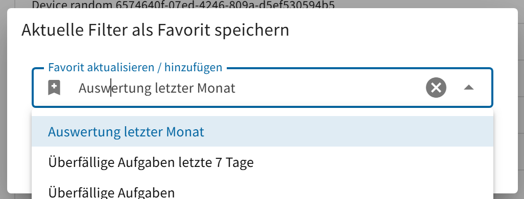 Bestehende Favoriten beim Speichern